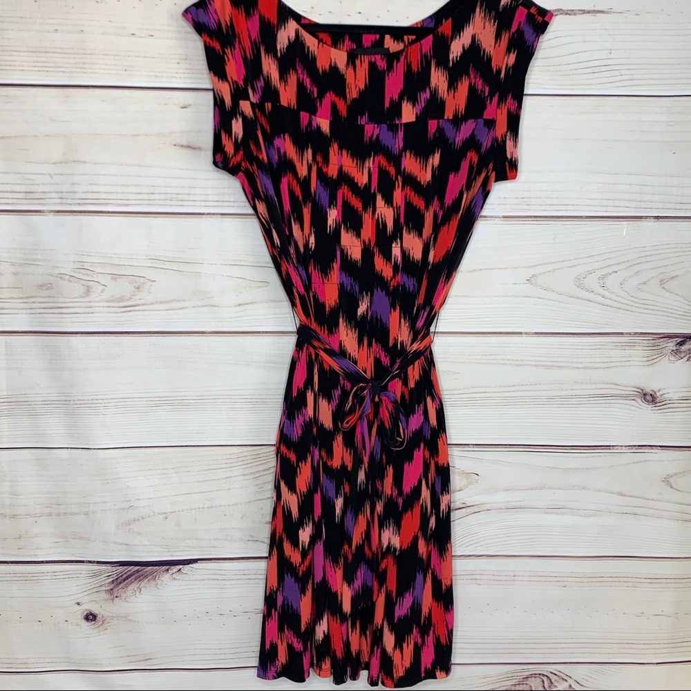 ATTENTION Black Multicolored Belted Dress